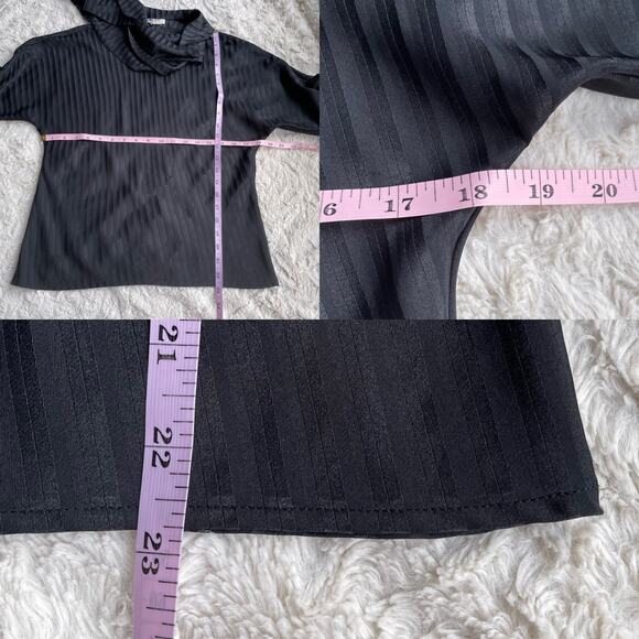 Vintage‎ 90s tie neck bow blouse black striped satin jacquard long sleeve M - Picture 5 of 16